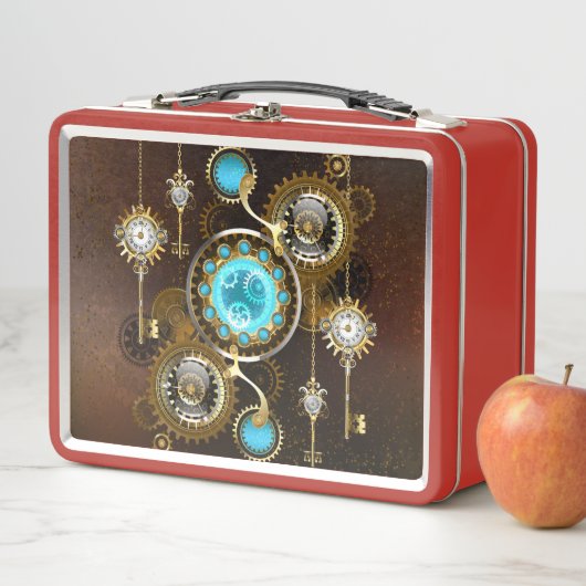 Steampunk Rusty Hintergrund mit türkisfarbenen Lin Metall Brotdose (Beispiel)