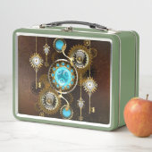 Steampunk Rusty Hintergrund mit türkisfarbenen Lin Metall Brotdose (Beispiel)