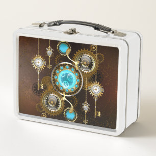 Steampunk Rusty Hintergrund mit türkisfarbenen Lin Metall Brotdose