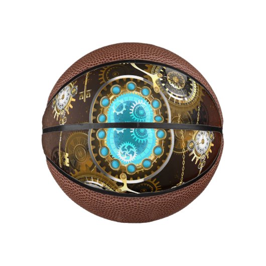 Steampunk Rusty Hintergrund mit türkisfarbenen Lin Mini Basketball (Vorderseite)