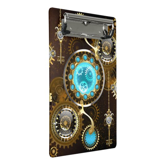 Steampunk Rusty Hintergrund mit türkisfarbenen Lin Mini Klemmbrett (Schrägansicht)