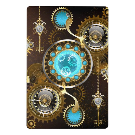 Steampunk Rusty Hintergrund mit türkisfarbenen Lin Mini Klemmbrett (Rückseite)