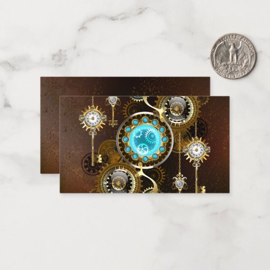 Steampunk Rusty Hintergrund mit türkisfarbenen Lin Mitteilungskarte (Vorderseite/Rückseite Beispiel)