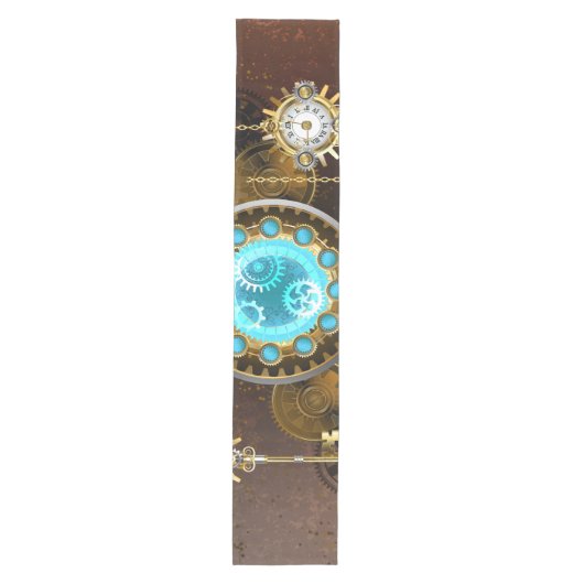 Steampunk Rusty Hintergrund mit türkisfarbenen Lin Mittelgroßer Tischläufer (Vorderseite)