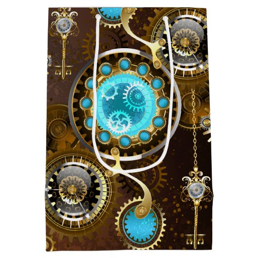 Steampunk Rusty Hintergrund mit türkisfarbenen Lin Mittlere Geschenktüte (Rückseite)