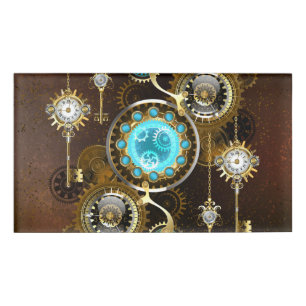Steampunk Rusty Hintergrund mit türkisfarbenen Lin Namenschild