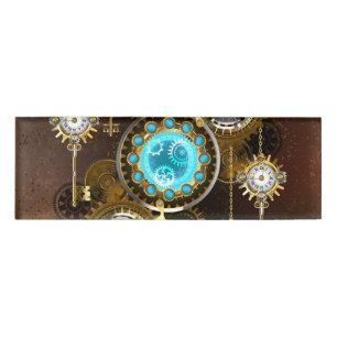 Steampunk Rusty Hintergrund mit türkisfarbenen Lin Namenschild