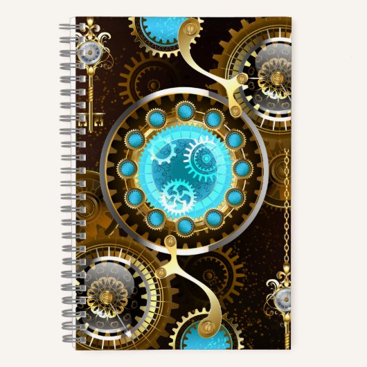 Steampunk Rusty Hintergrund mit türkisfarbenen Lin Notizblock (Vorderseite)