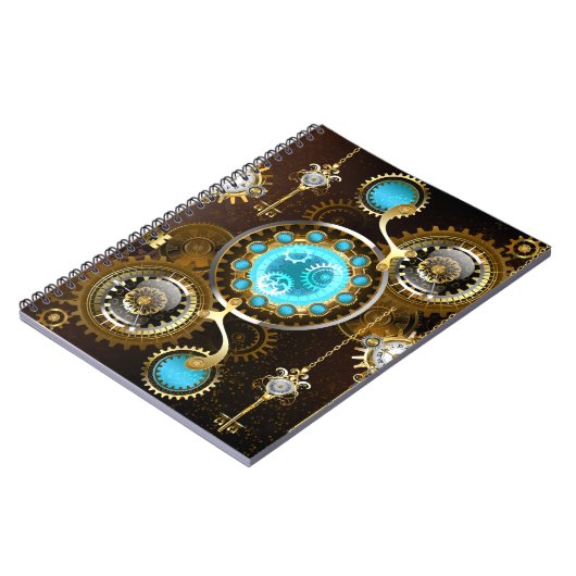 Steampunk Rusty Hintergrund mit türkisfarbenen Lin Notizblock (Linke Seite)