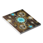 Steampunk Rusty Hintergrund mit türkisfarbenen Lin Notizblock (angewinkelt)