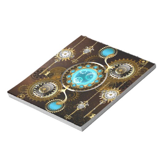 Steampunk Rusty Hintergrund mit türkisfarbenen Lin Notizblock (Rotiert)