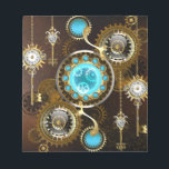Steampunk Rusty Hintergrund mit türkisfarbenen Lin Notizblock<br><div class="desc">Türkisfarbene Linsen mit antiker Uhr mit Messinggetrieben und goldenen Tasten auf rostigem,  braunem Hintergrund. Steampunkstil.</div>