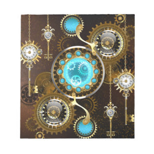Steampunk Rusty Hintergrund mit türkisfarbenen Lin Notizblock