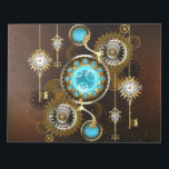 Steampunk Rusty Hintergrund mit türkisfarbenen Lin Notizblock<br><div class="desc">Türkisfarbene Linsen mit antiker Uhr mit Messinggetrieben und goldenen Tasten auf rostigem,  braunem Hintergrund. Steampunkstil.</div>