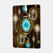 Steampunk Rusty Hintergrund mit türkisfarbenen Lin Ornament Aus Metall (Vorderseite links)