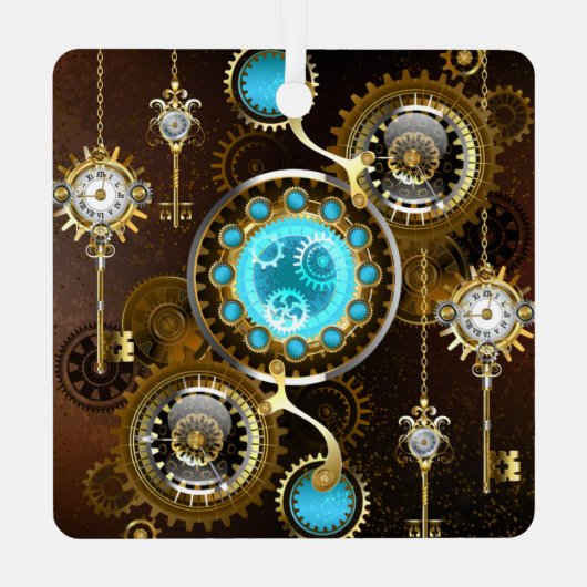Steampunk Rusty Hintergrund mit türkisfarbenen Lin Ornament Aus Metall (Rückseite)