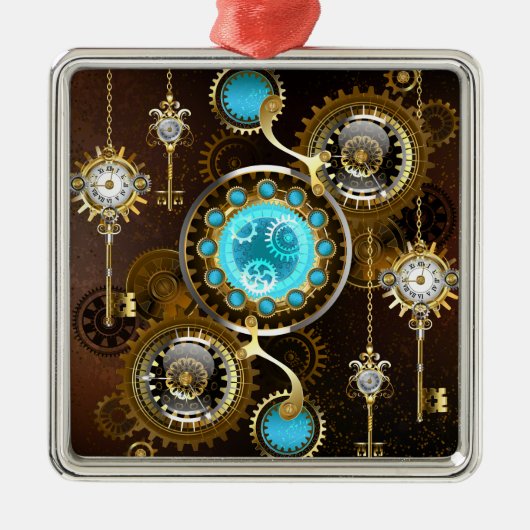 Steampunk Rusty Hintergrund mit türkisfarbenen Lin Ornament Aus Metall (Vorne)