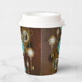 Steampunk Rusty Hintergrund mit türkisfarbenen Lin Pappbecher (Rechts)