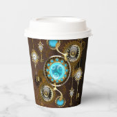 Steampunk Rusty Hintergrund mit türkisfarbenen Lin Pappbecher (Vorderseite)