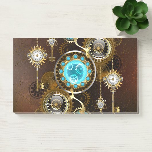 Steampunk Rusty Hintergrund mit türkisfarbenen Lin Post-it Klebezettel (Büro)
