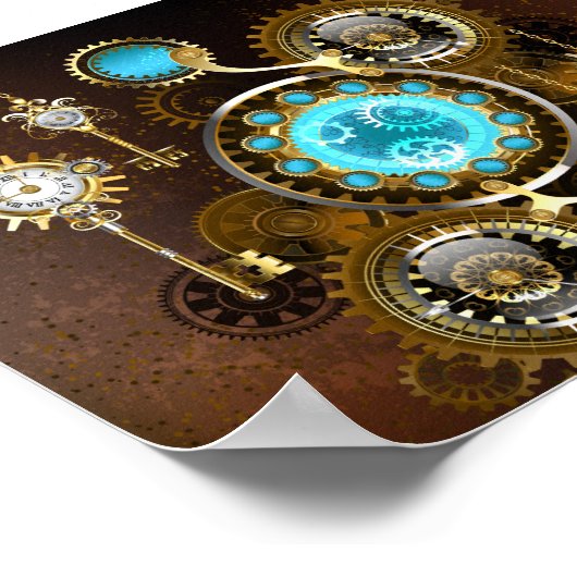 Steampunk Rusty Hintergrund mit türkisfarbenen Lin Poster (Ecke)