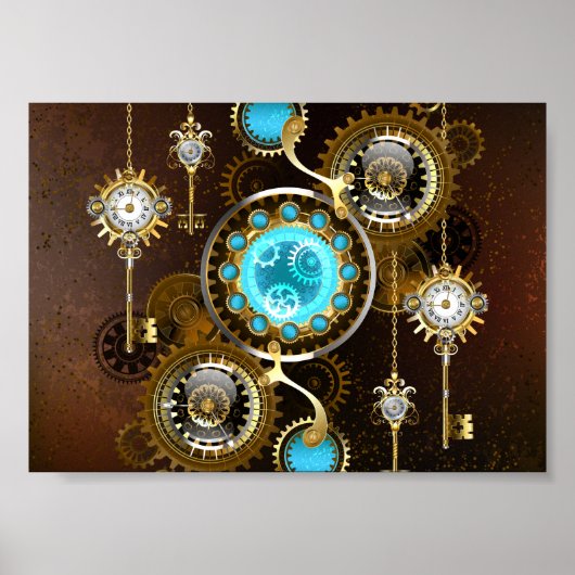 Steampunk Rusty Hintergrund mit türkisfarbenen Lin Poster (Vorne)