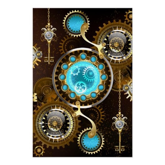 Steampunk Rusty Hintergrund mit türkisfarbenen Lin Poster (Vorderseite)