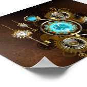 Steampunk Rusty Hintergrund mit türkisfarbenen Lin Poster (Ecke)