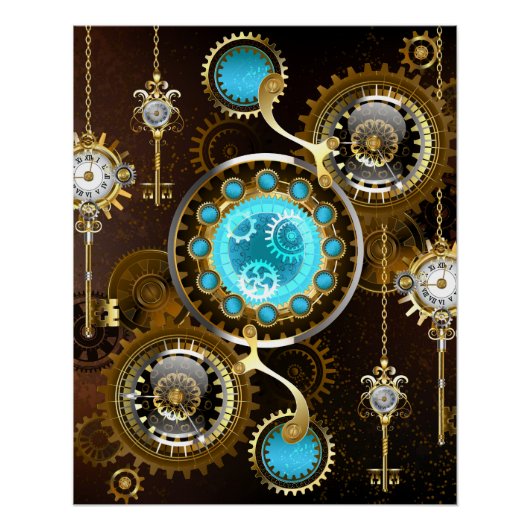 Steampunk Rusty Hintergrund mit türkisfarbenen Lin Poster (Vorderseite)