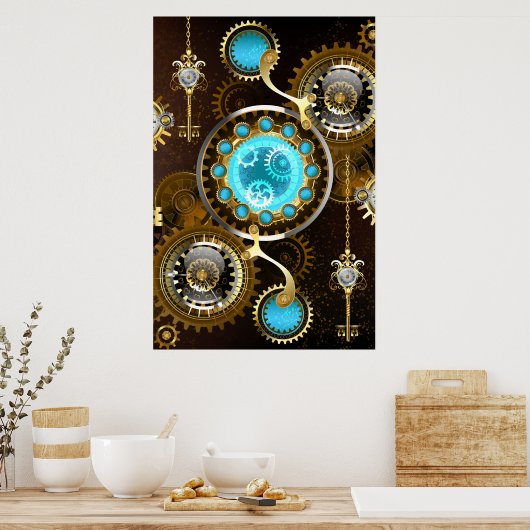 Steampunk Rusty Hintergrund mit türkisfarbenen Lin Poster (Küche)