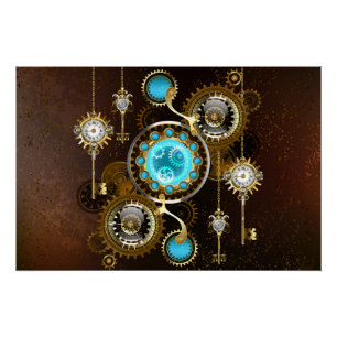 Steampunk Rusty Hintergrund mit türkisfarbenen Lin Poster