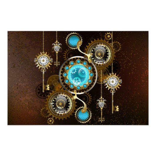 Steampunk Rusty Hintergrund mit türkisfarbenen Lin Poster (Vorderseite)