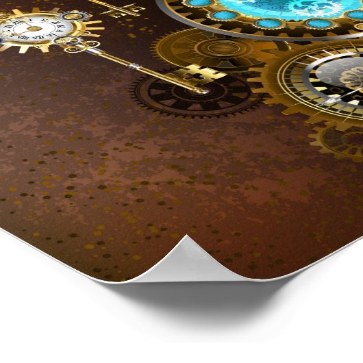 Steampunk Rusty Hintergrund mit türkisfarbenen Lin Poster (Ecke)