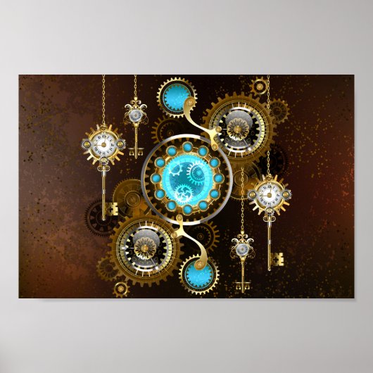 Steampunk Rusty Hintergrund mit türkisfarbenen Lin Poster (Vorne)