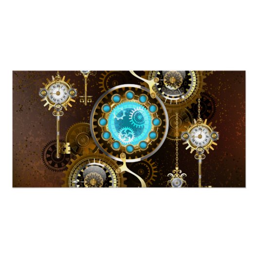 Steampunk Rusty Hintergrund mit türkisfarbenen Lin Poster (Vorderseite)