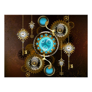 Steampunk Rusty Hintergrund mit türkisfarbenen Lin Poster