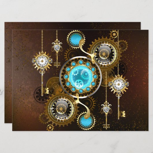 Steampunk Rusty Hintergrund mit türkisfarbenen Lin Programm (Vorne/Hinten)