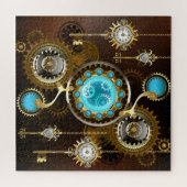 Steampunk Rusty Hintergrund mit türkisfarbenen Lin Puzzle (Horizontal)