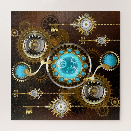 Steampunk Rusty Hintergrund mit türkisfarbenen Lin Puzzle (Horizontal)