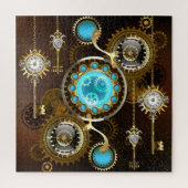 Steampunk Rusty Hintergrund mit türkisfarbenen Lin Puzzle (Vertikal)