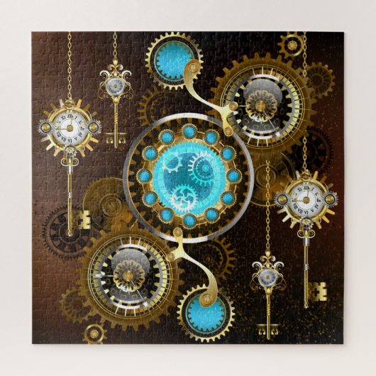 Steampunk Rusty Hintergrund mit türkisfarbenen Lin Puzzle (Vertikal)