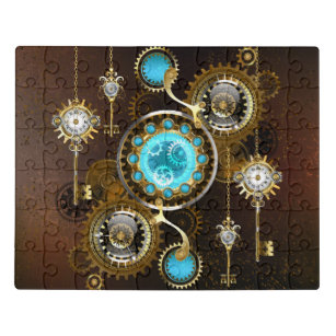 Steampunk Rusty Hintergrund mit türkisfarbenen Lin Puzzle