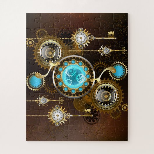 Steampunk Rusty Hintergrund mit türkisfarbenen Lin Puzzle (Vertikal)
