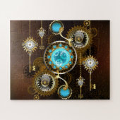 Steampunk Rusty Hintergrund mit türkisfarbenen Lin Puzzle (Horizontal)