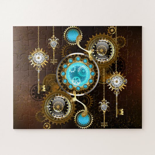Steampunk Rusty Hintergrund mit türkisfarbenen Lin Puzzle (Horizontal)