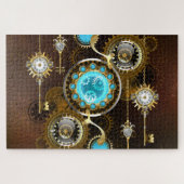 Steampunk Rusty Hintergrund mit türkisfarbenen Lin Puzzle (Horizontal)