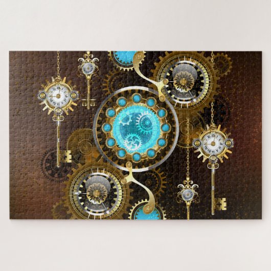 Steampunk Rusty Hintergrund mit türkisfarbenen Lin Puzzle (Horizontal)