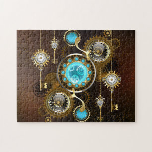 Steampunk Rusty Hintergrund mit türkisfarbenen Lin Puzzle