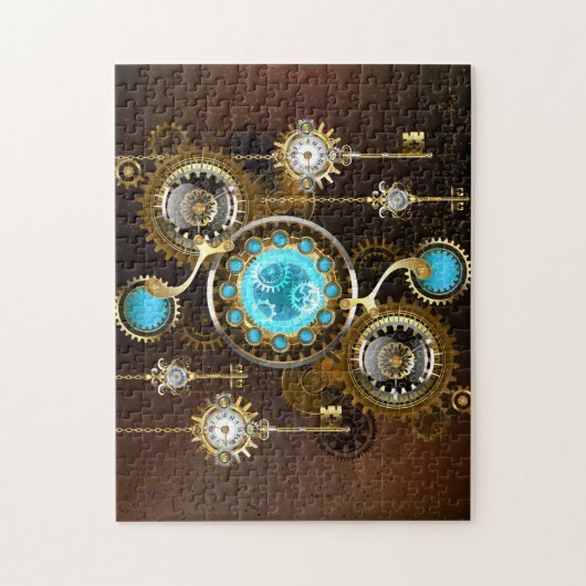 Steampunk Rusty Hintergrund mit türkisfarbenen Lin Puzzle (Vertikal)