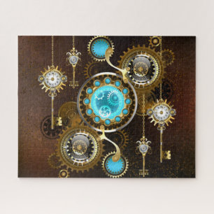 Steampunk Rusty Hintergrund mit türkisfarbenen Lin Puzzle